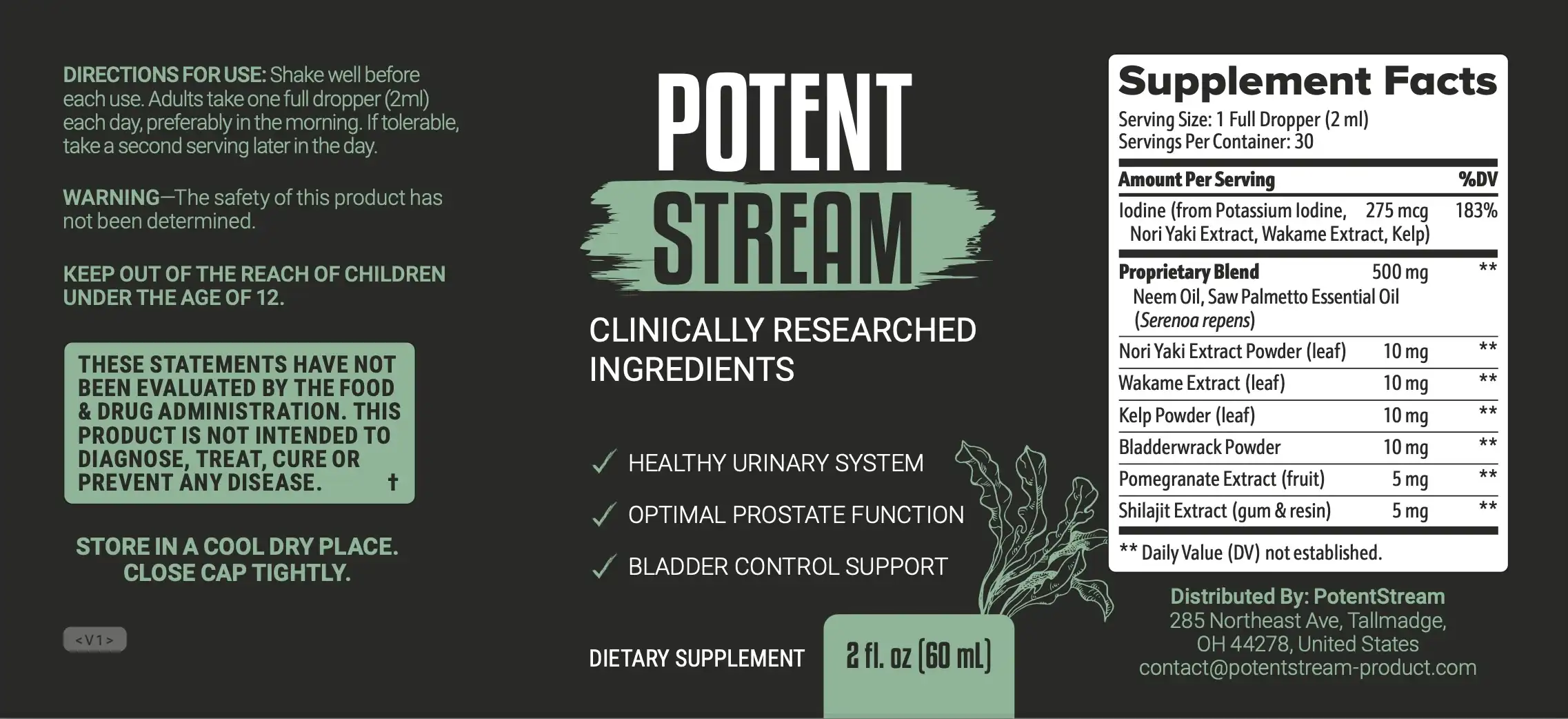 PotentStream Supplement Label